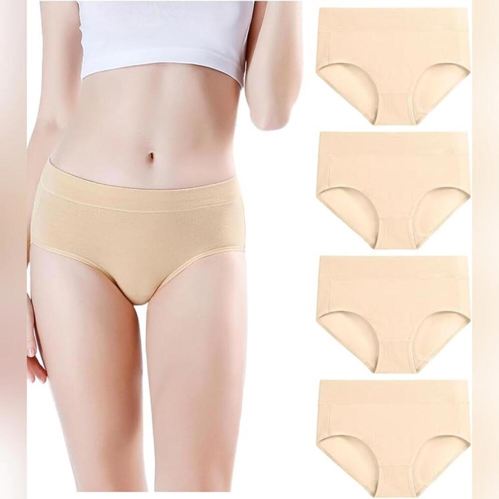 NWOT Wirarpa 4 Pack Cotton Mid Waisted Full Coverage Panties, Beige, Medium